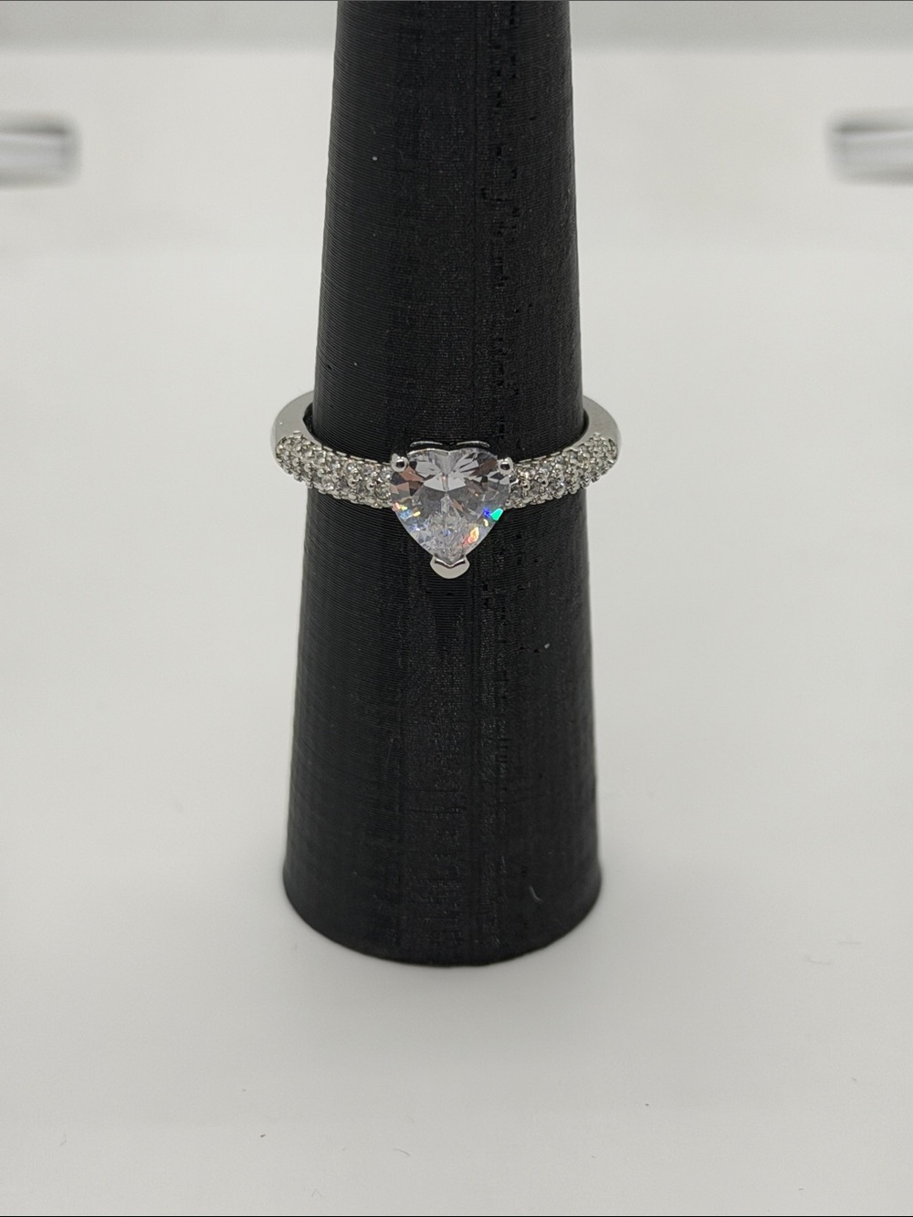 Sterling Silver Heart Halo Ring with Clear Heart-Cut Center size 10